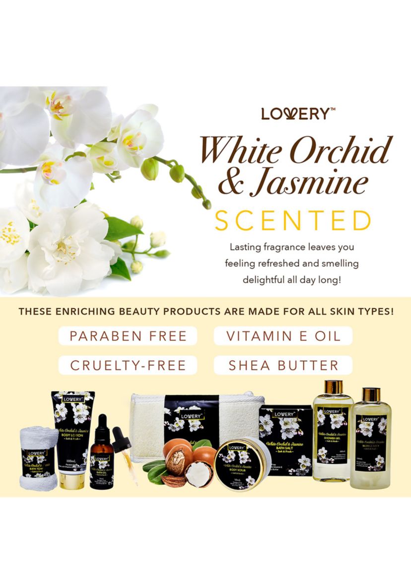 Lovery Bath & Body Gift - Orchid & Jasmine - Body Scrubs, Lotions & More - 9pc