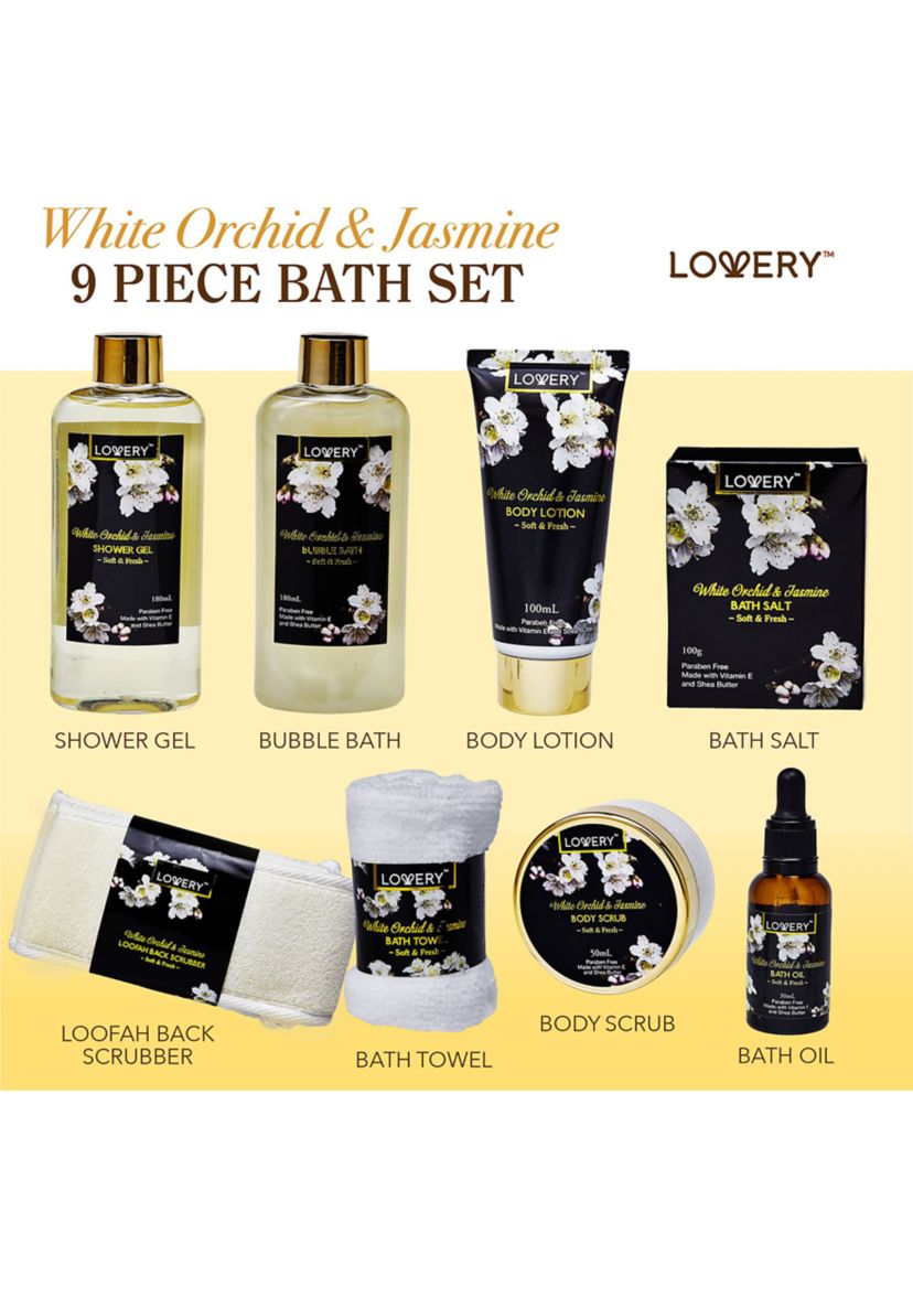 Lovery Bath & Body Gift - Orchid & Jasmine - Body Scrubs, Lotions & More - 9pc