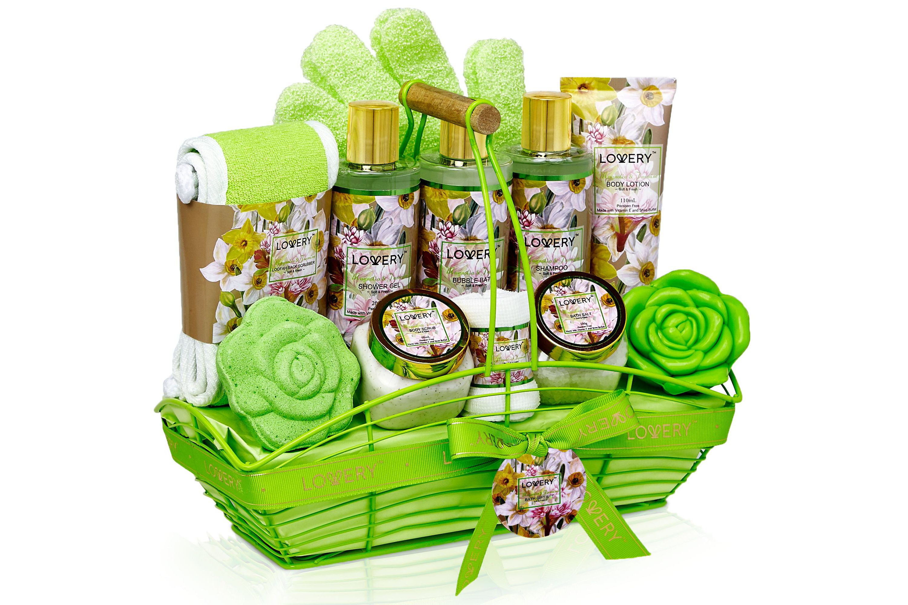 Lovery Home Spa Gift Baskets - Magnolia & Jasmine Scent - 13pc set