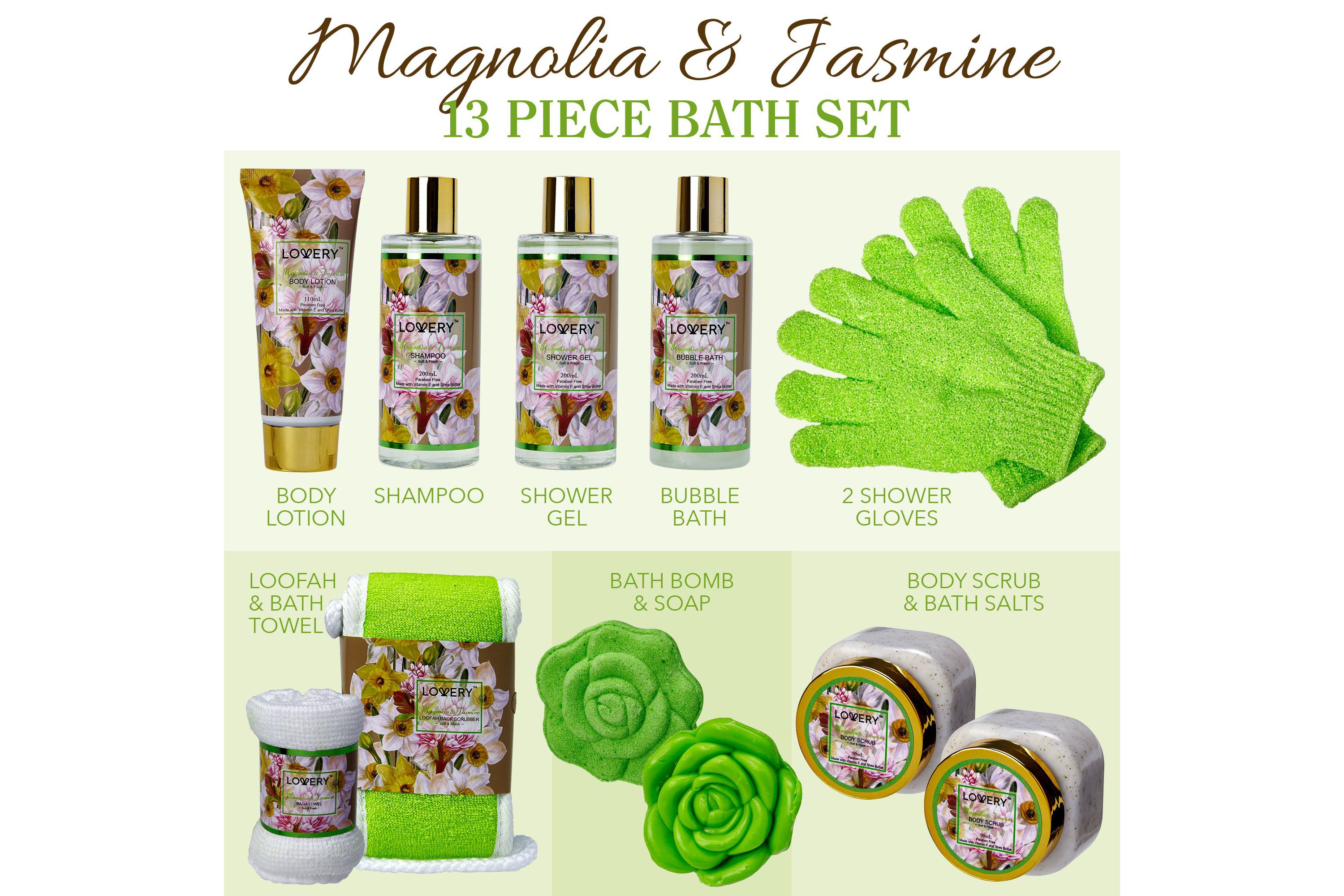 Lovery Home Spa Gift Baskets - Magnolia & Jasmine Scent - 13pc set