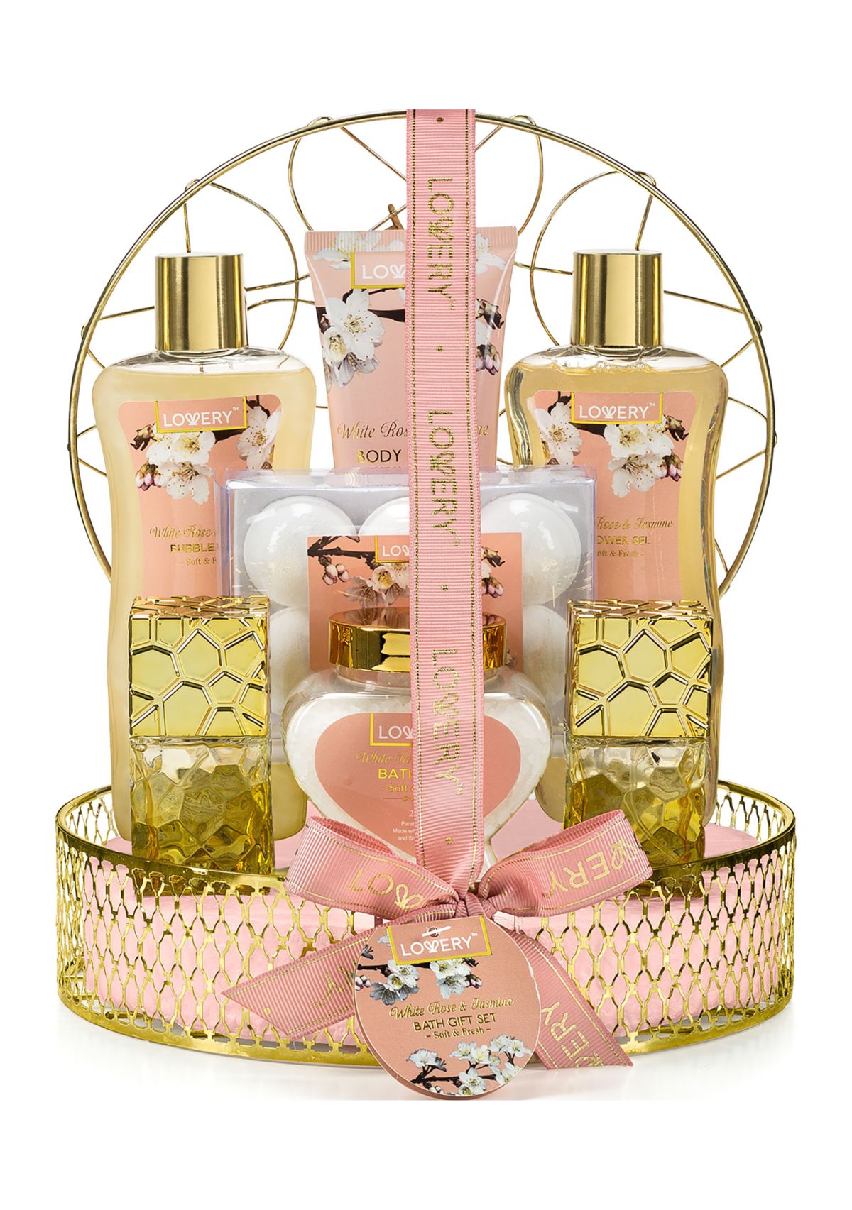 Lovery Bath And Body Gift Basket - White Rose & Jasmine - Home Spa 13pc set