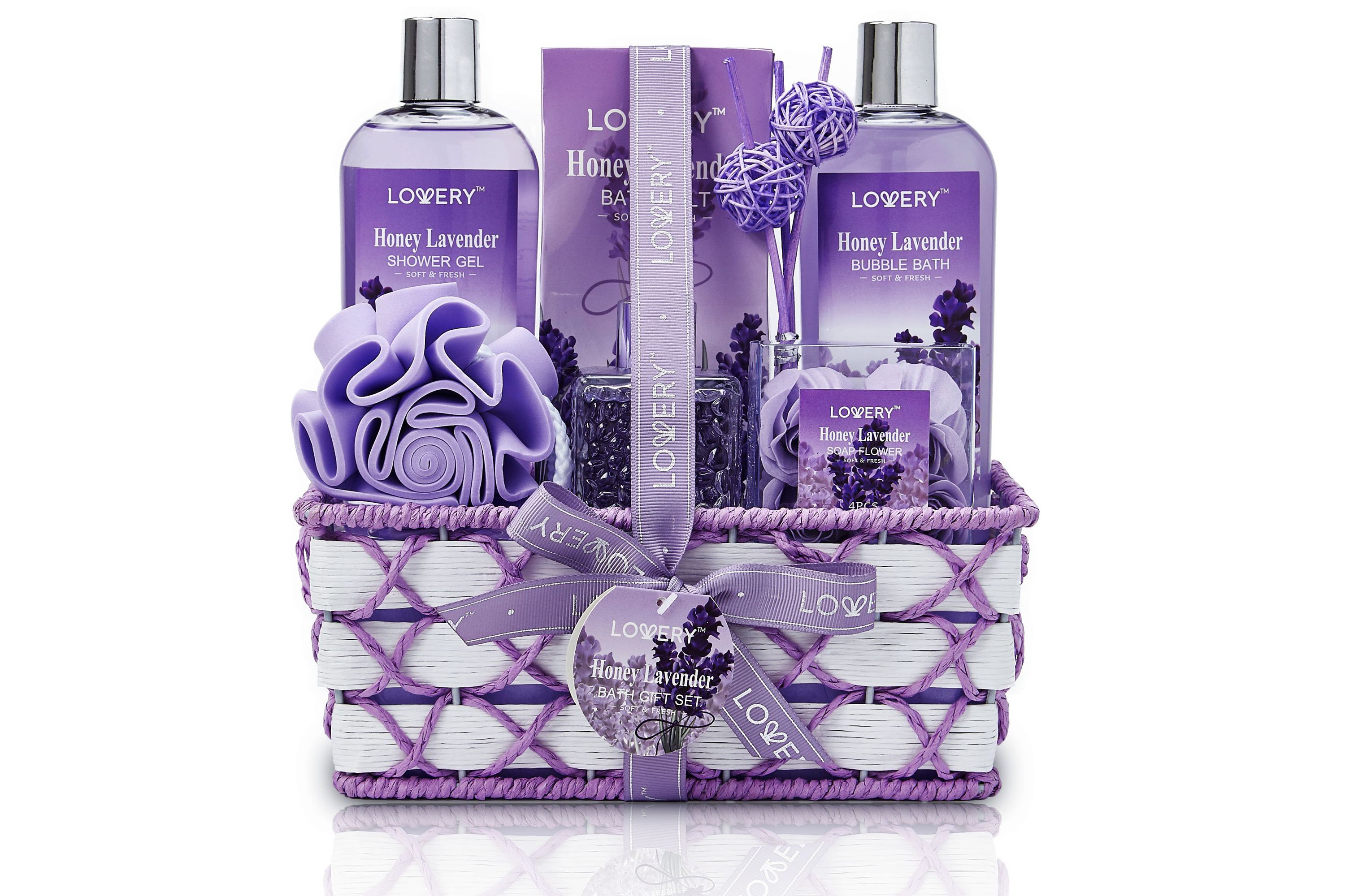 Bath And Body Gift - Honey Lavender Scent - Essential Oil Diffuser - 13pc