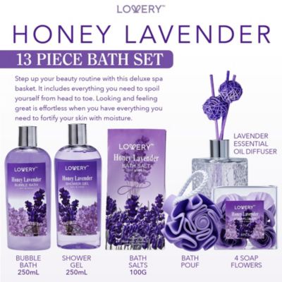 Bath And Body Gift - Honey Lavender Scent - Essential Oil Diffuser - 13pc