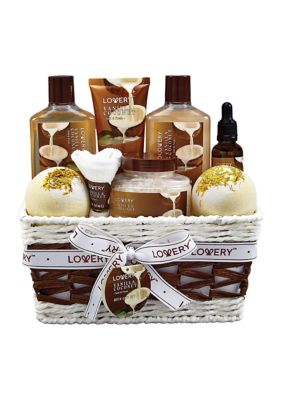 Lovery Bath and Body Gift Basket -Vanilla Coconut Home Spa - 9pc Set
