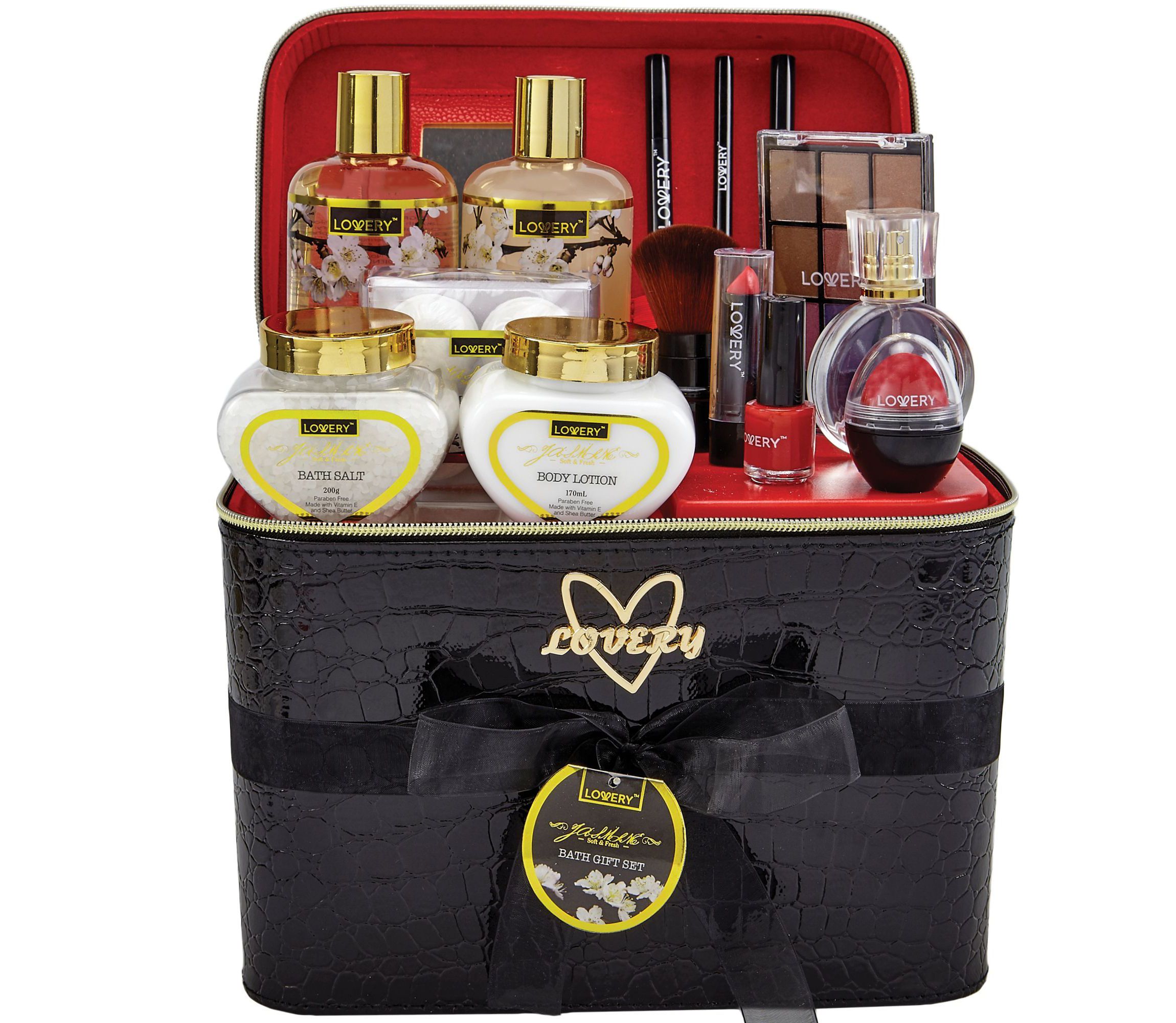 Lovery Premium Bath & Body Gift Basket - Jasmine Scent - Home Spa & Makeup Set - 30pc