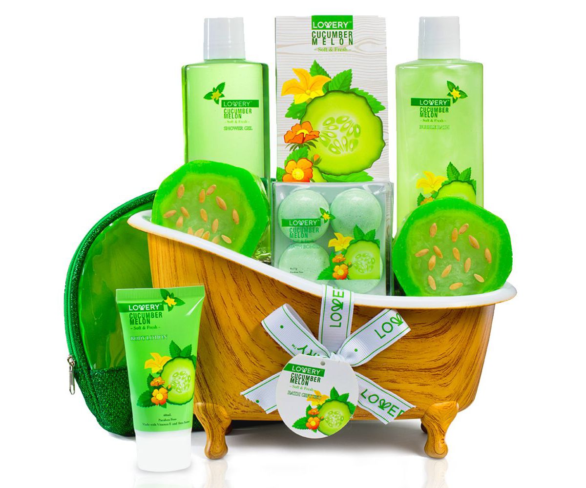 Lovery Home Spa Gift Set - Aromatherapy Kit - Natural Cucumber & Organic Melon - 12 pc