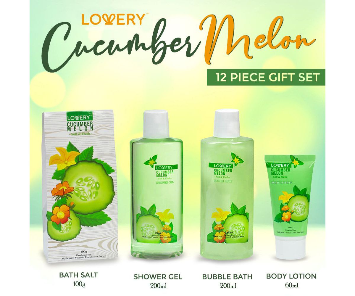 Lovery Home Spa Gift Set - Aromatherapy Kit - Natural Cucumber & Organic Melon - 12 pc