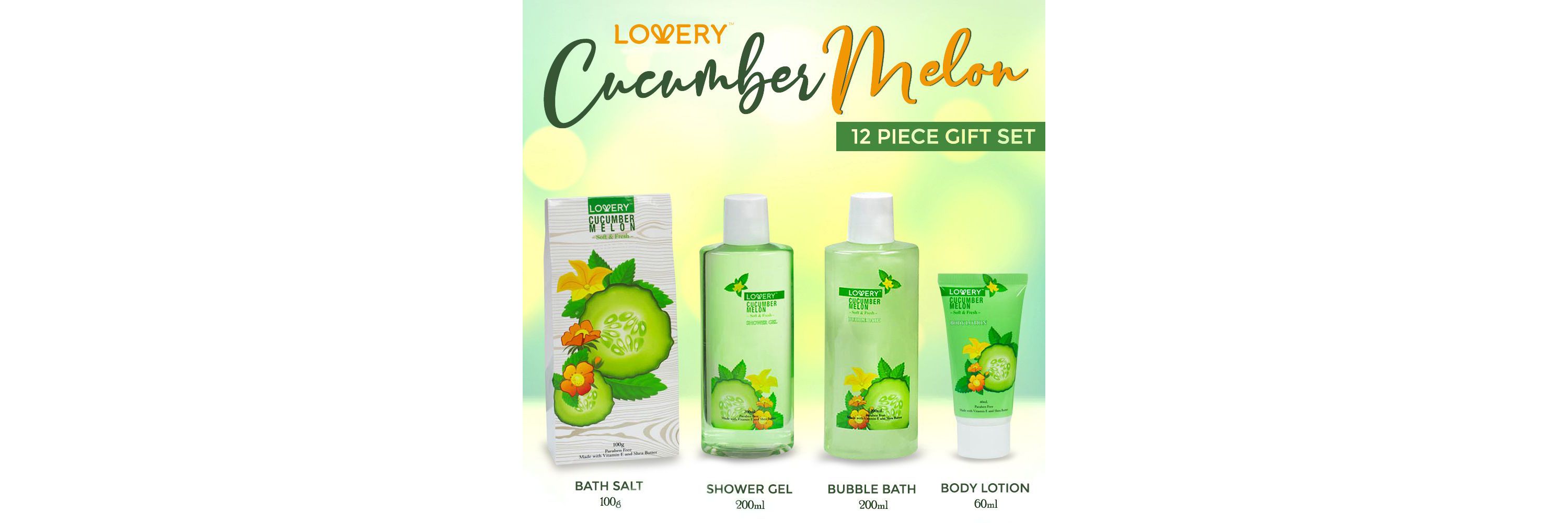 Lovery Home Spa Gift Set - Aromatherapy Kit - Natural Cucumber & Organic Melon - 12 pc
