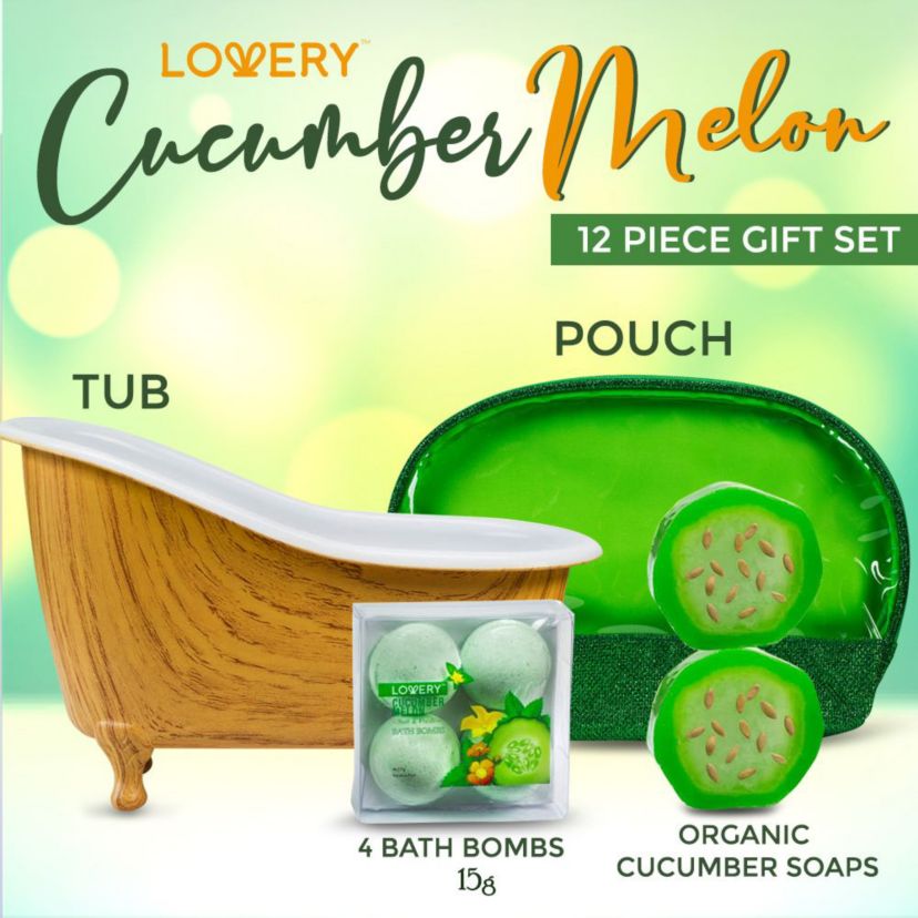 Lovery Home Spa Gift Set - Aromatherapy Kit - Natural Cucumber & Organic Melon - 12 pc