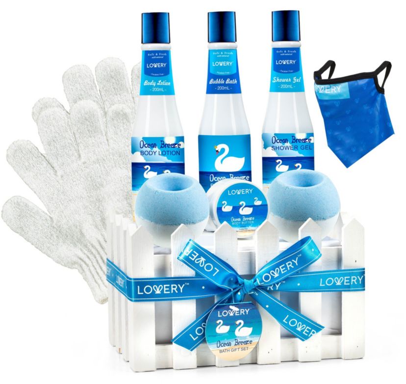 Lovery Bath Set - Ocean Breeze Scent - Home Spa Gift Basket -10pc set