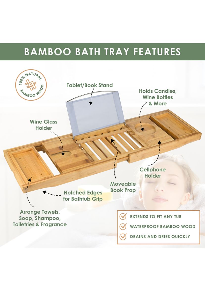 Lovery Premium Bamboo Bathtub Caddy Gift Set - Expandable Tray
