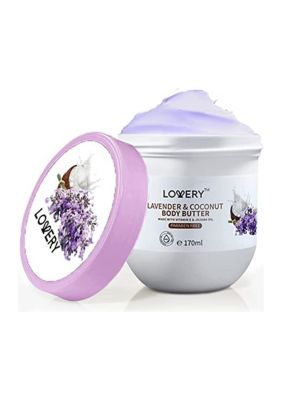 Lovery Lavender and Coconut Body Butter - 6oz Ultra-Hydrating Shea Butter Body Cream Enriched with Jojoba Oil and Vitamin E