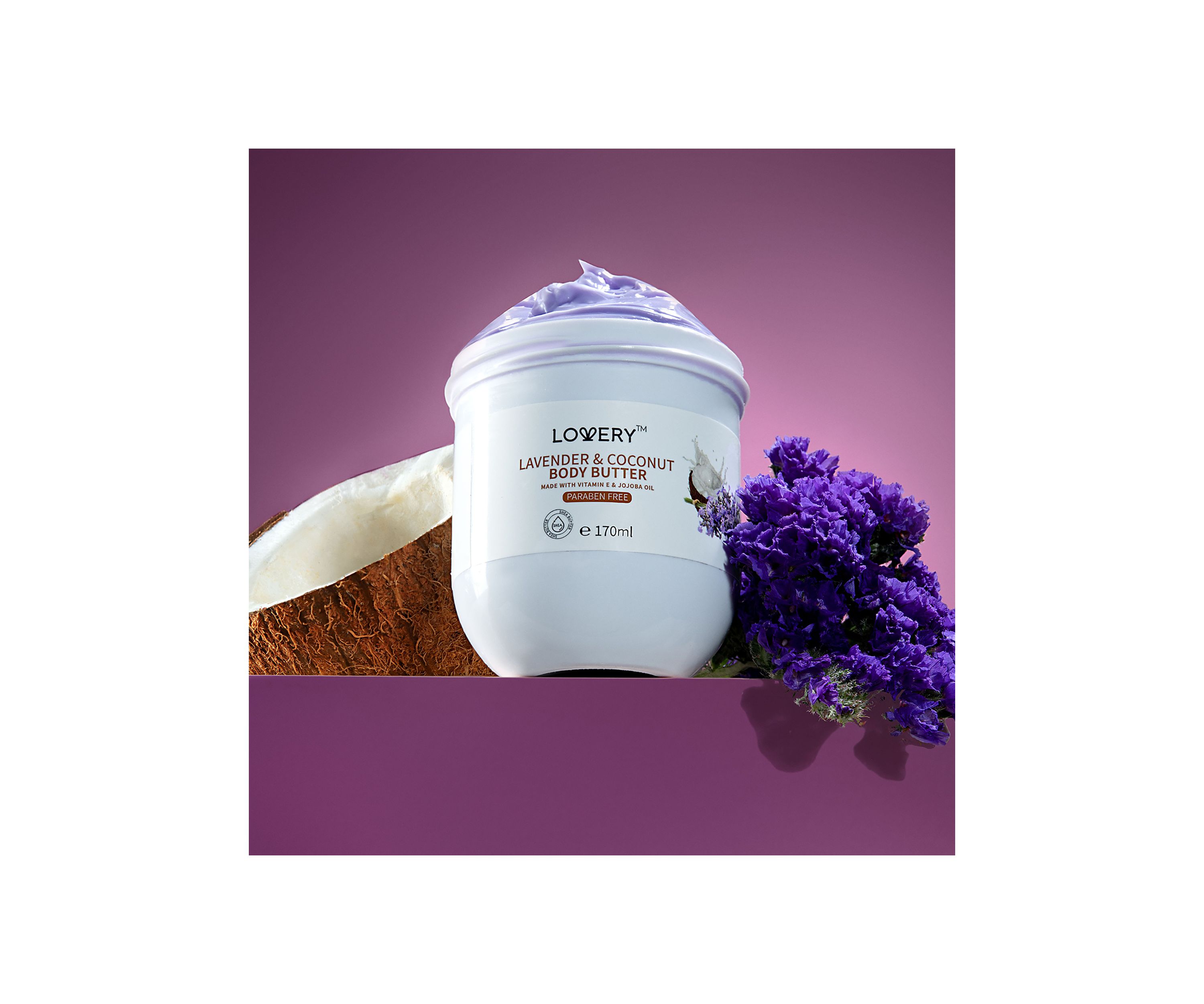 Lavender and Coconut Body Butter - 6oz Ultra-Hydrating Shea Butter Body Cream Enriched with Jojoba Oil and Vitamin E