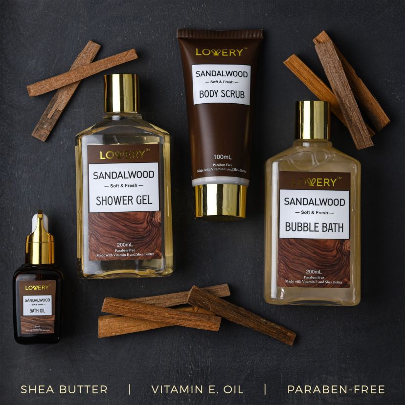 Luxury Spa Kit for Men - Sandalwood Bath Set - Personal Care Kit in Brown Leather Cosmetic Bag