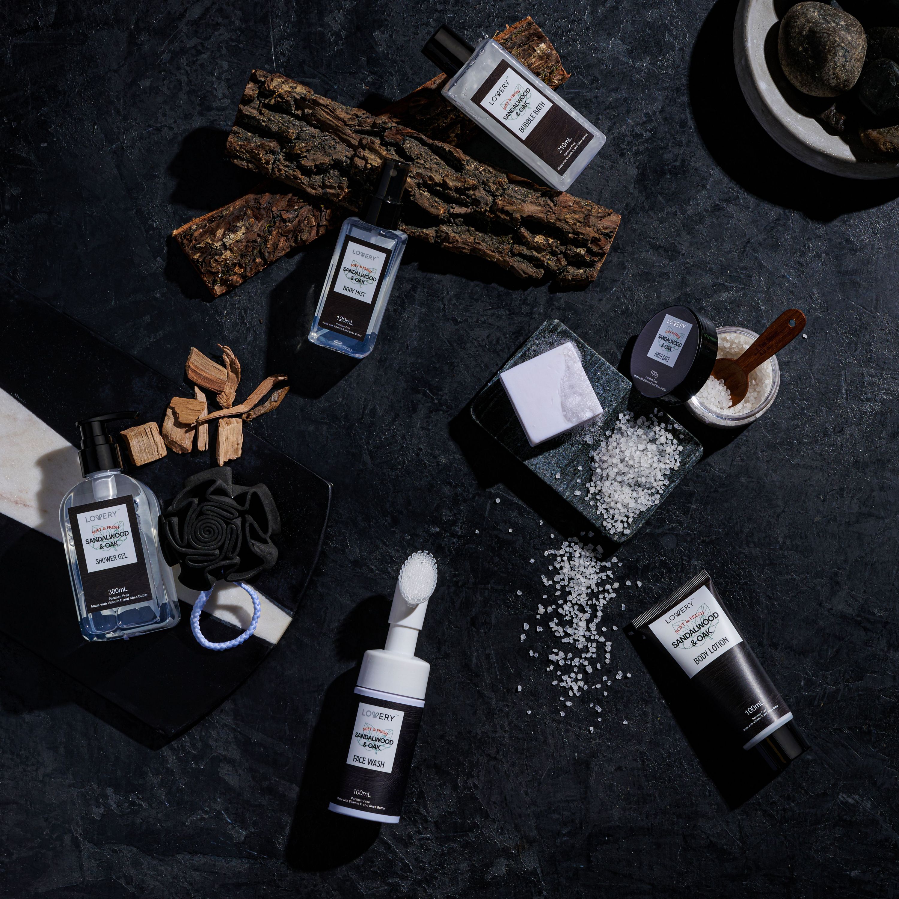 Luxury Spa Kit for Men - Sandalwood & Oak Scented Bath Gift Set & Shower Basket