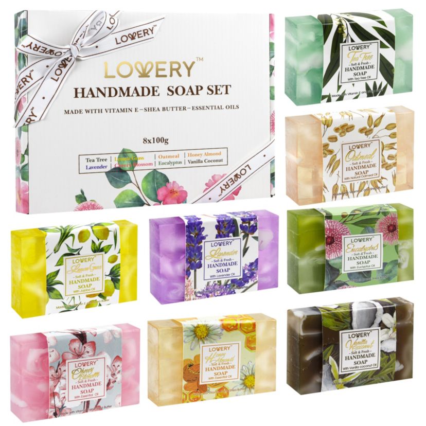Handmade Soap Set - 8 Piece Variety Pack Luxury Bath Soap Gift Box