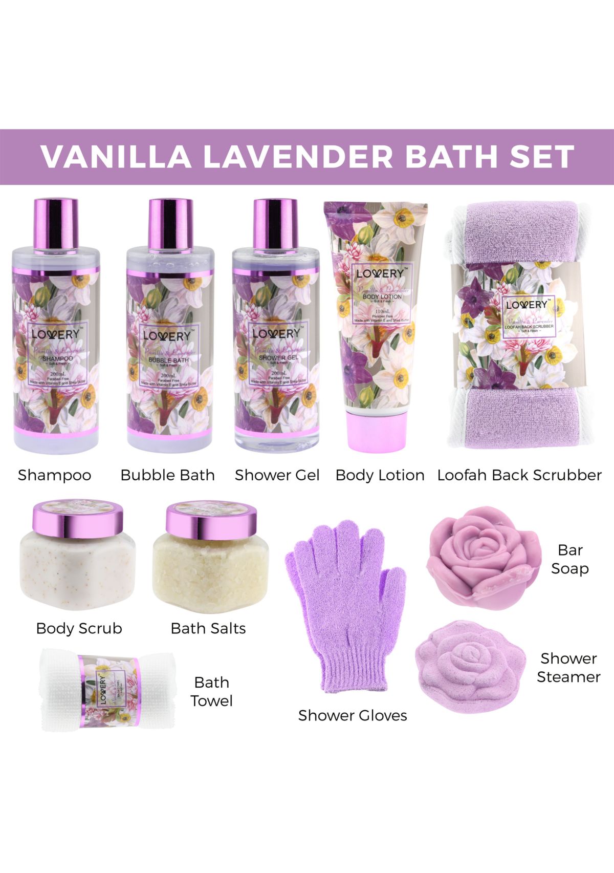 Vanilla Lavender Bath and Body Gift Basket