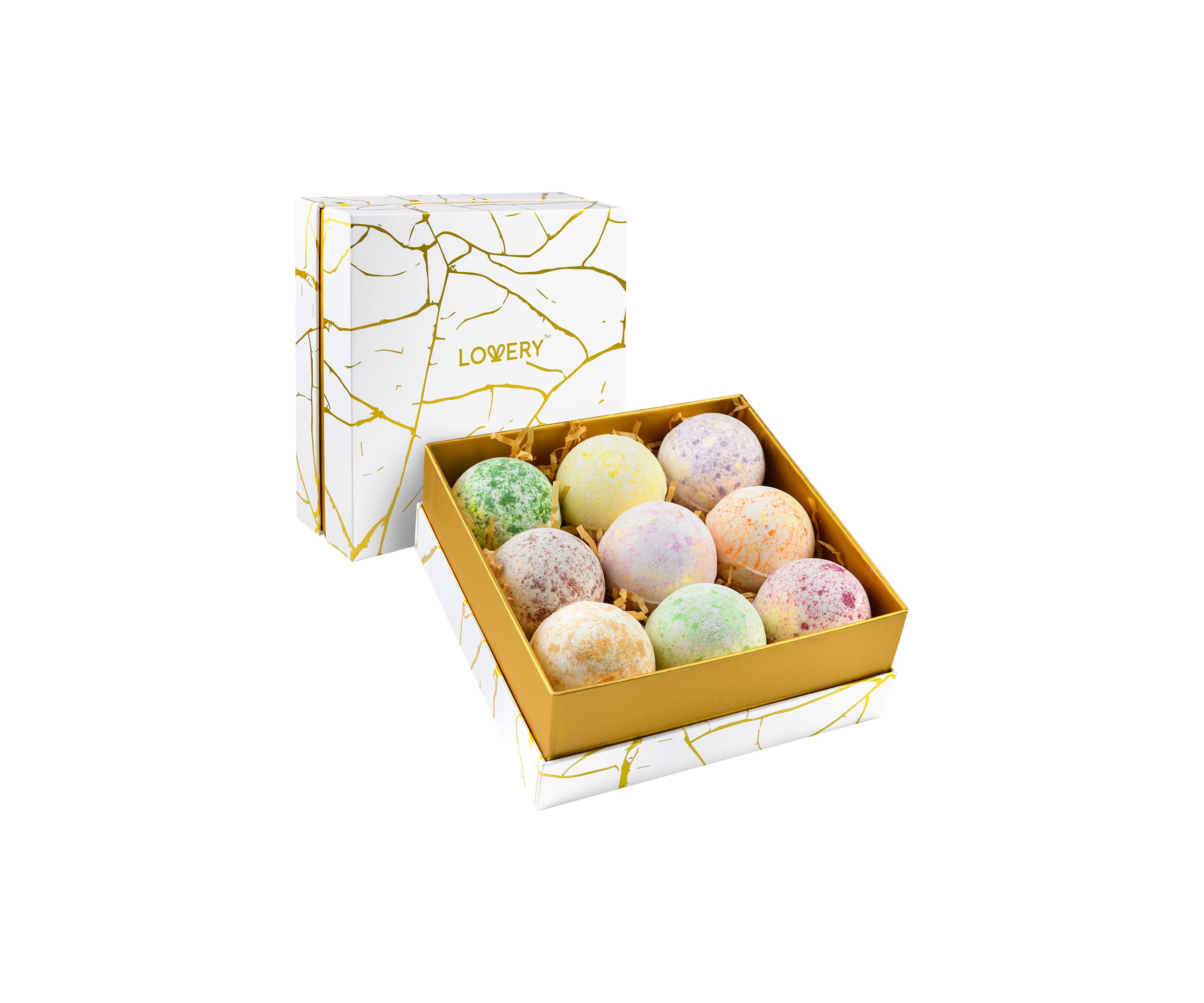 Marble Bath Bombs Set, 9 Handmade Bubble Bombs Gift Box