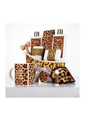 Lovery Bath & Body Gift Basket - 18Pc Honey Almond Home Bath Pampering Package In Leopard Print