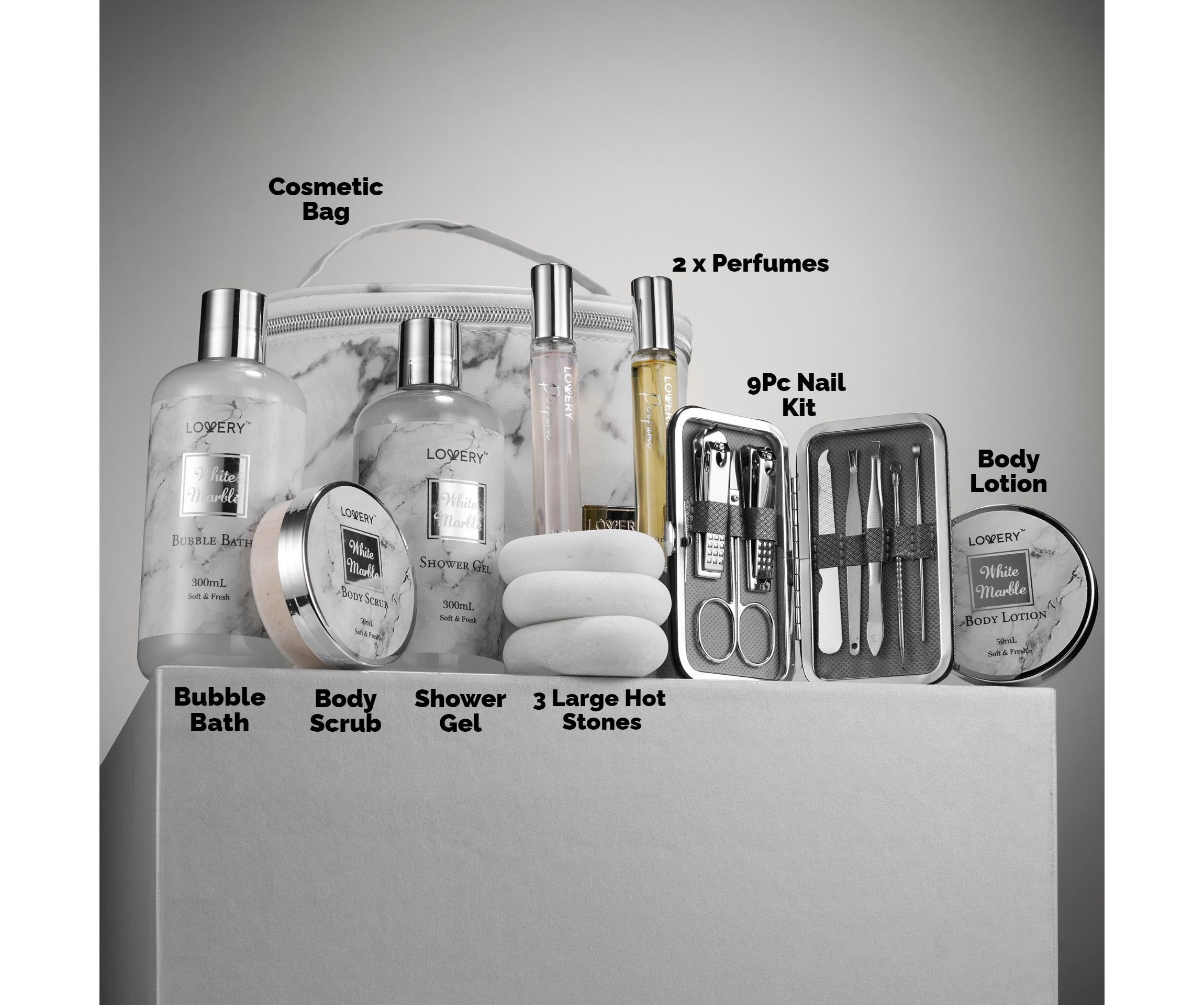 Premium 25pc Massage Kit, White Marble Beauty and Self Care Spa Set with Stones