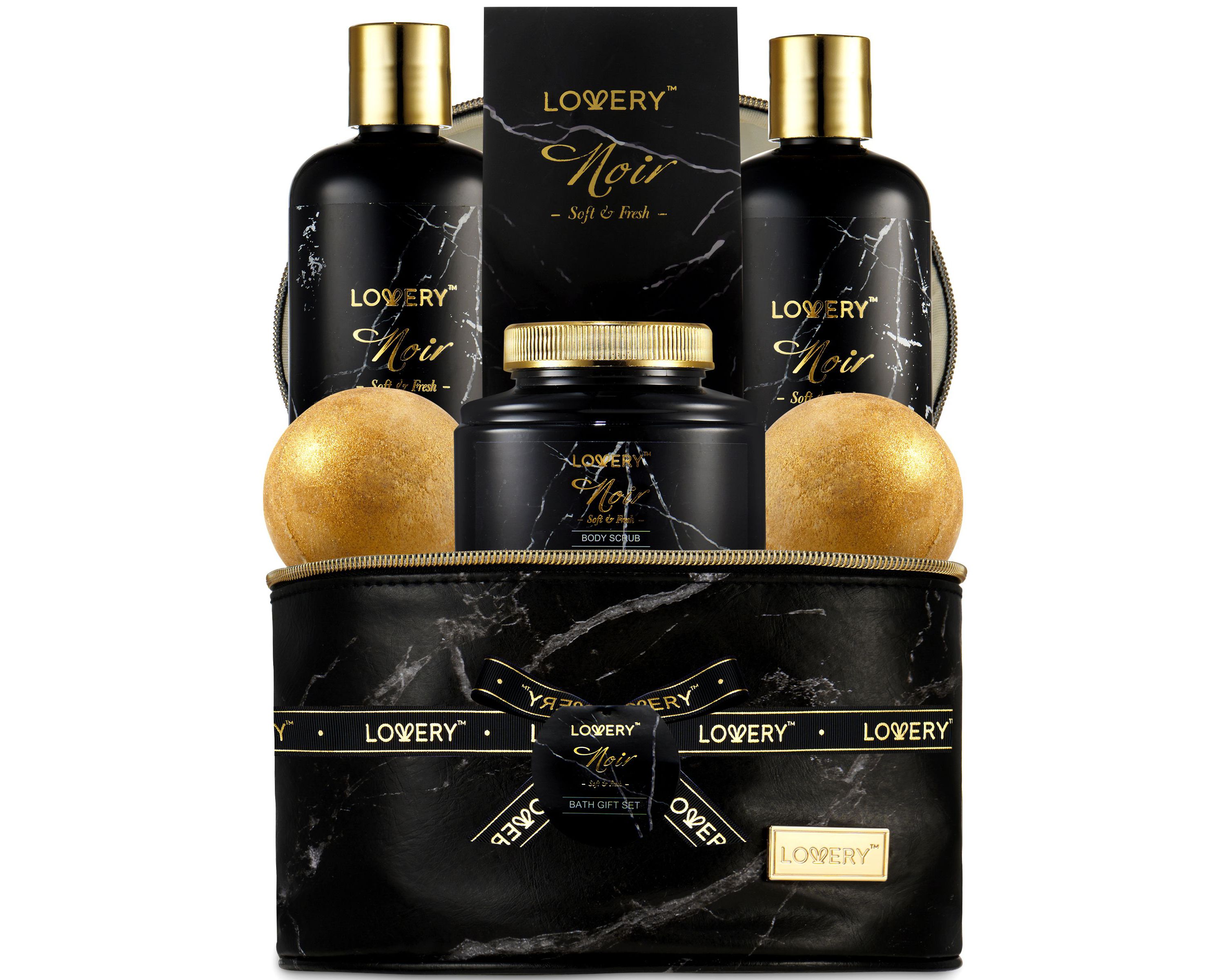 Deluxe Noir Bath and Body Kit with 24 Karate Gold Bath Bombs - Relaxing Spa Bag