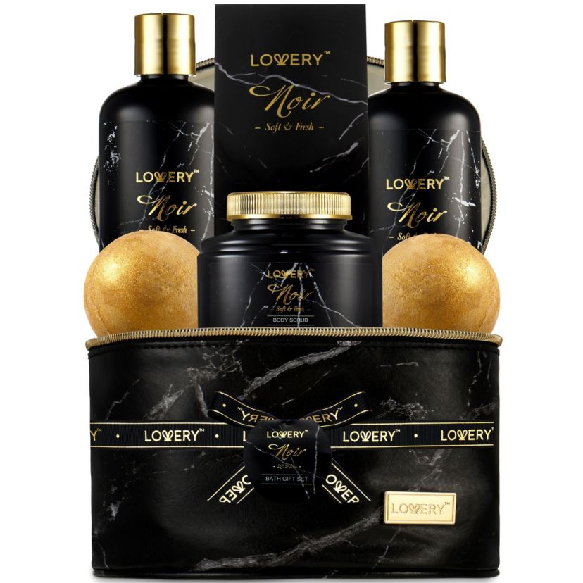 Deluxe Noir Bath and Body Kit with 24 Karate Gold Bath Bombs - Relaxing Spa Bag