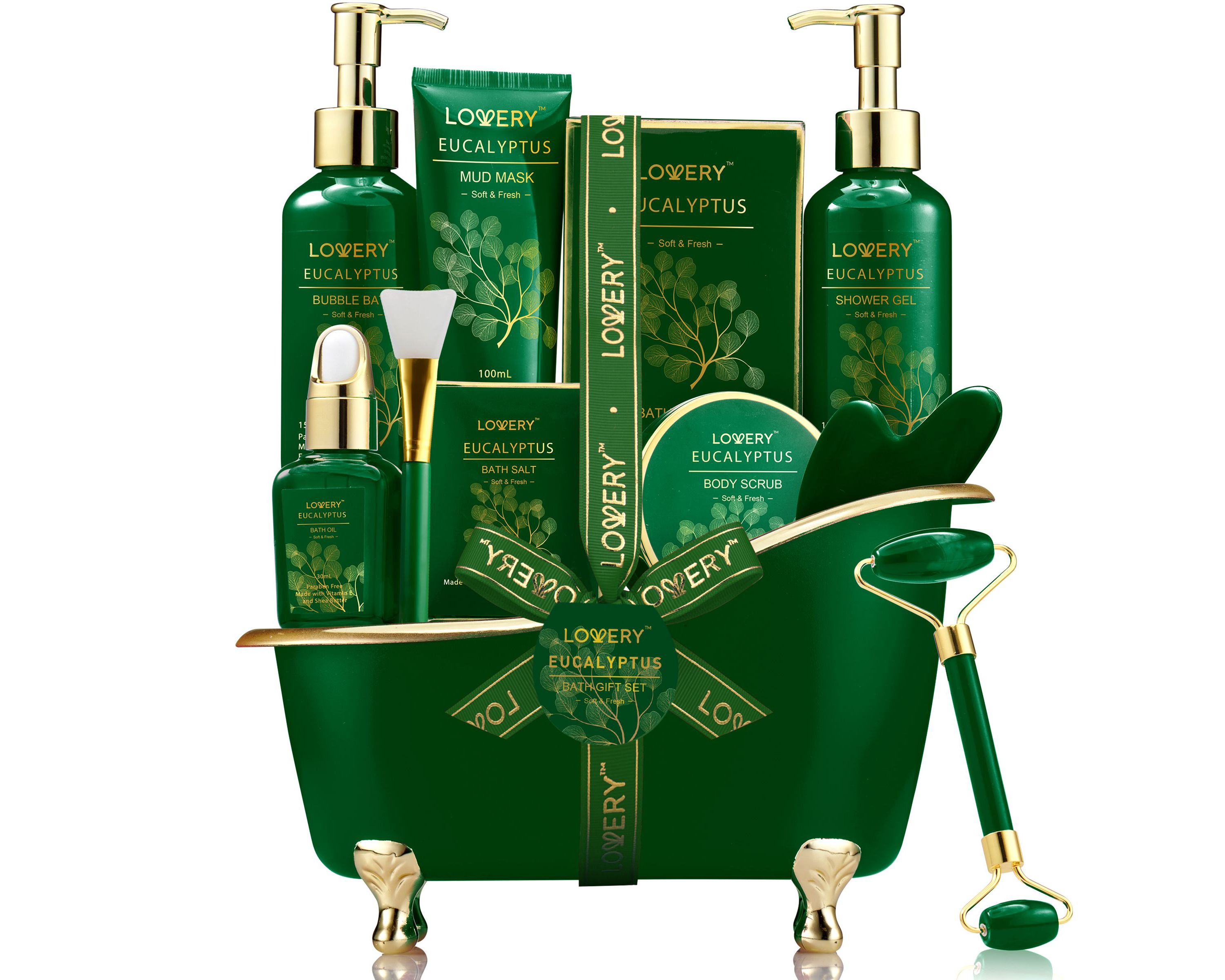 Luxury Holiday Basket, Eucalyptus Stress Relief Spa Kit, Bath and Body Care