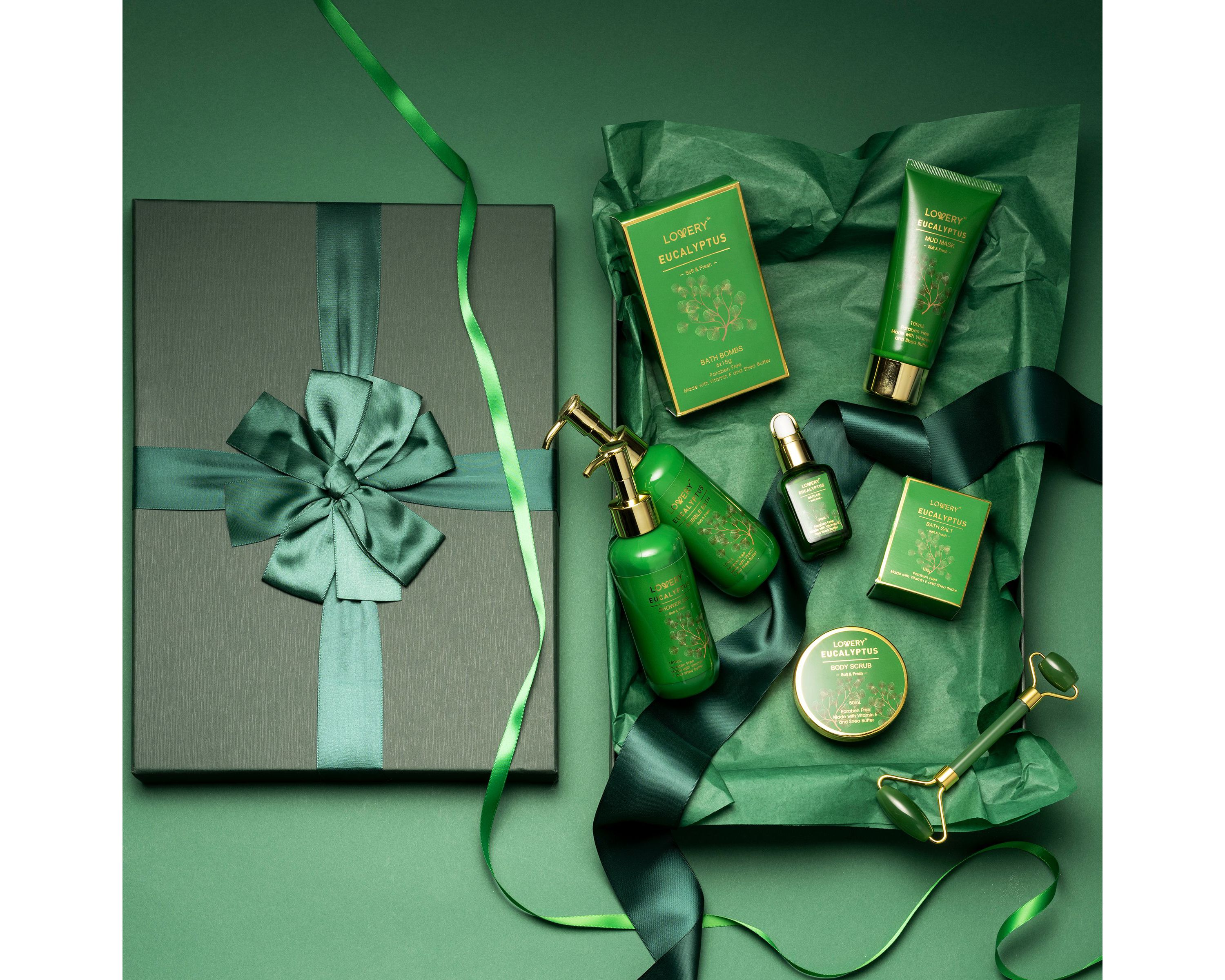 Luxury Holiday Basket, Eucalyptus Stress Relief Spa Kit, Bath and Body Care