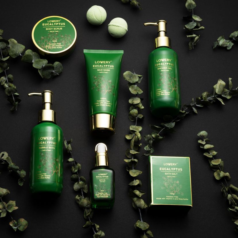 Luxury Holiday Basket, Eucalyptus Stress Relief Spa Kit, Bath and Body Care