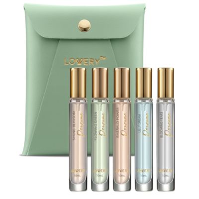 Lovery 6pc Perfume Set, Floral Scented Eau de Parfum Body Spray with Leather Pouch, Green