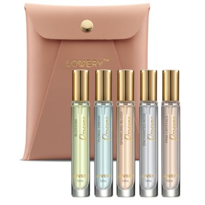 Lovery 6pc Eau de Parfum Perfumes for Women, Floral Fragrances with Leather Pouch, Pink