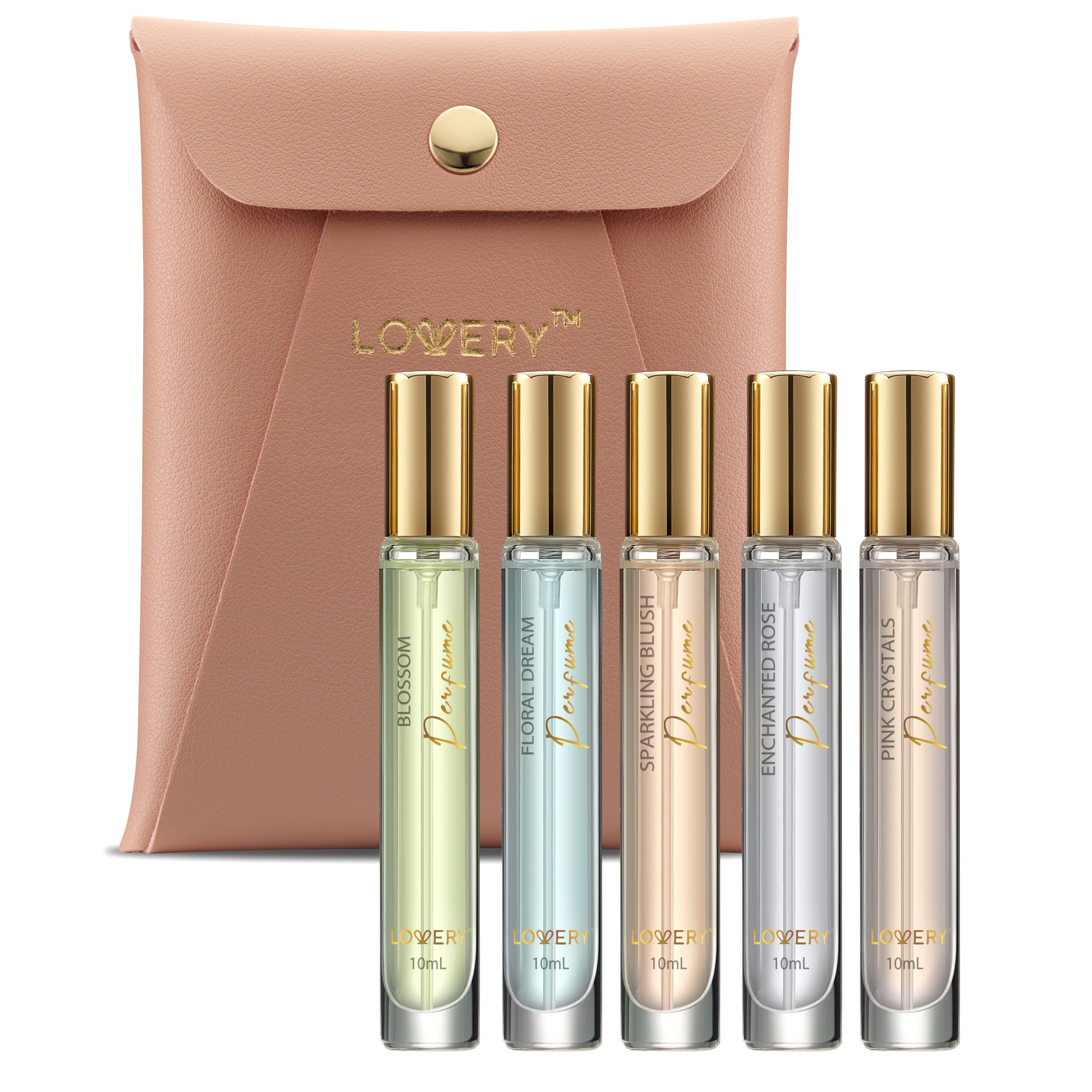 6pc Eau de Parfum Perfumes for Women, Floral Fragrances with Leather Pouch