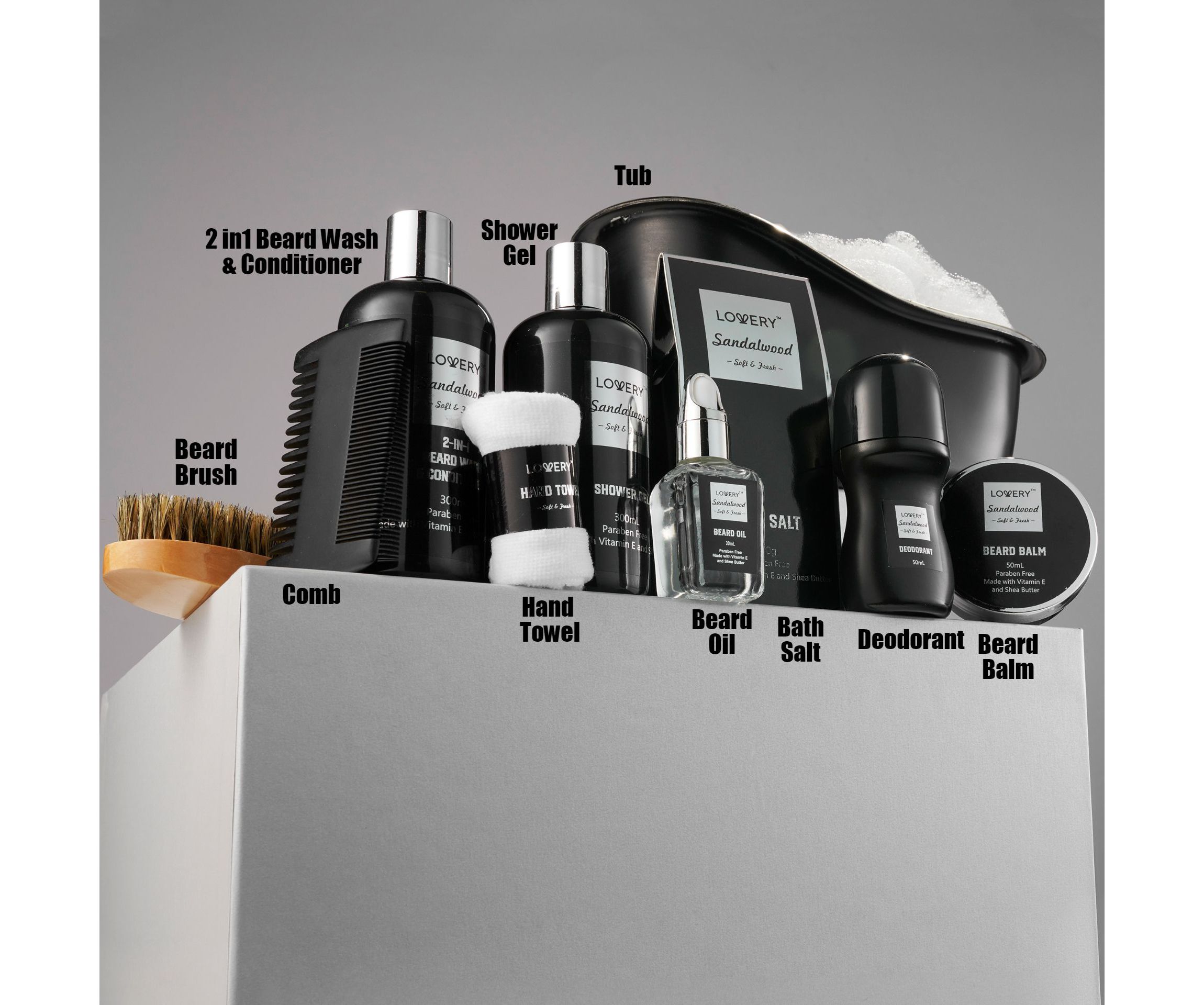Deluxe Sandalwood Self Care Grooming Beard Kit, 10pc Bath and Body Relaxing Set