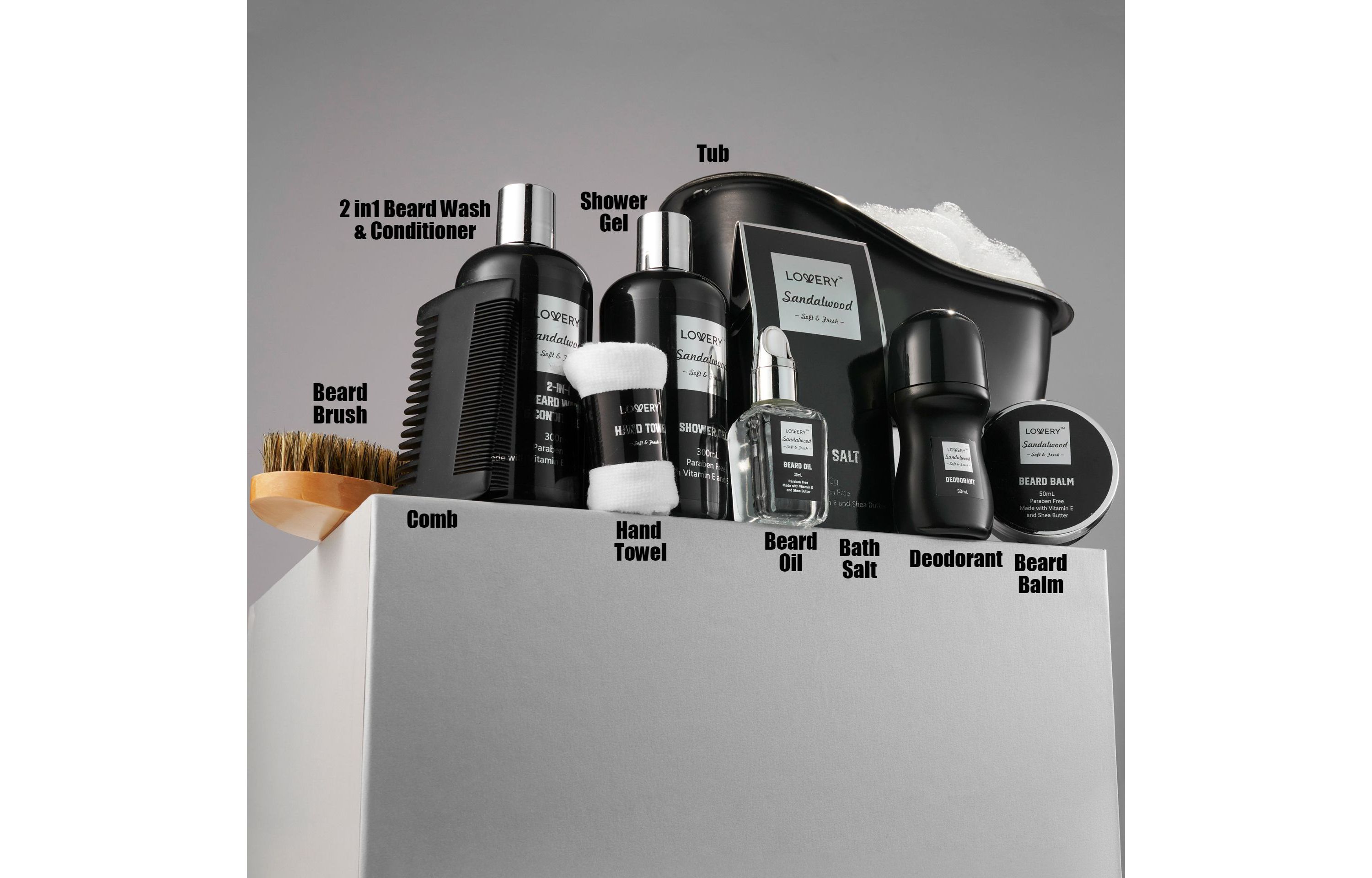 Deluxe Sandalwood Self Care Grooming Beard Kit, 10pc Bath and Body Relaxing Set