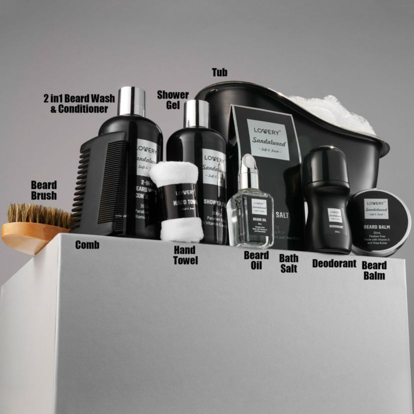 Deluxe Sandalwood Self Care Grooming Beard Kit, 10pc Bath and Body Relaxing Set