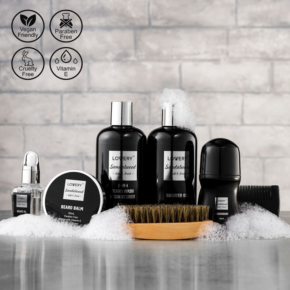 Deluxe Sandalwood Self Care Grooming Beard Kit, 10pc Bath and Body Relaxing Set