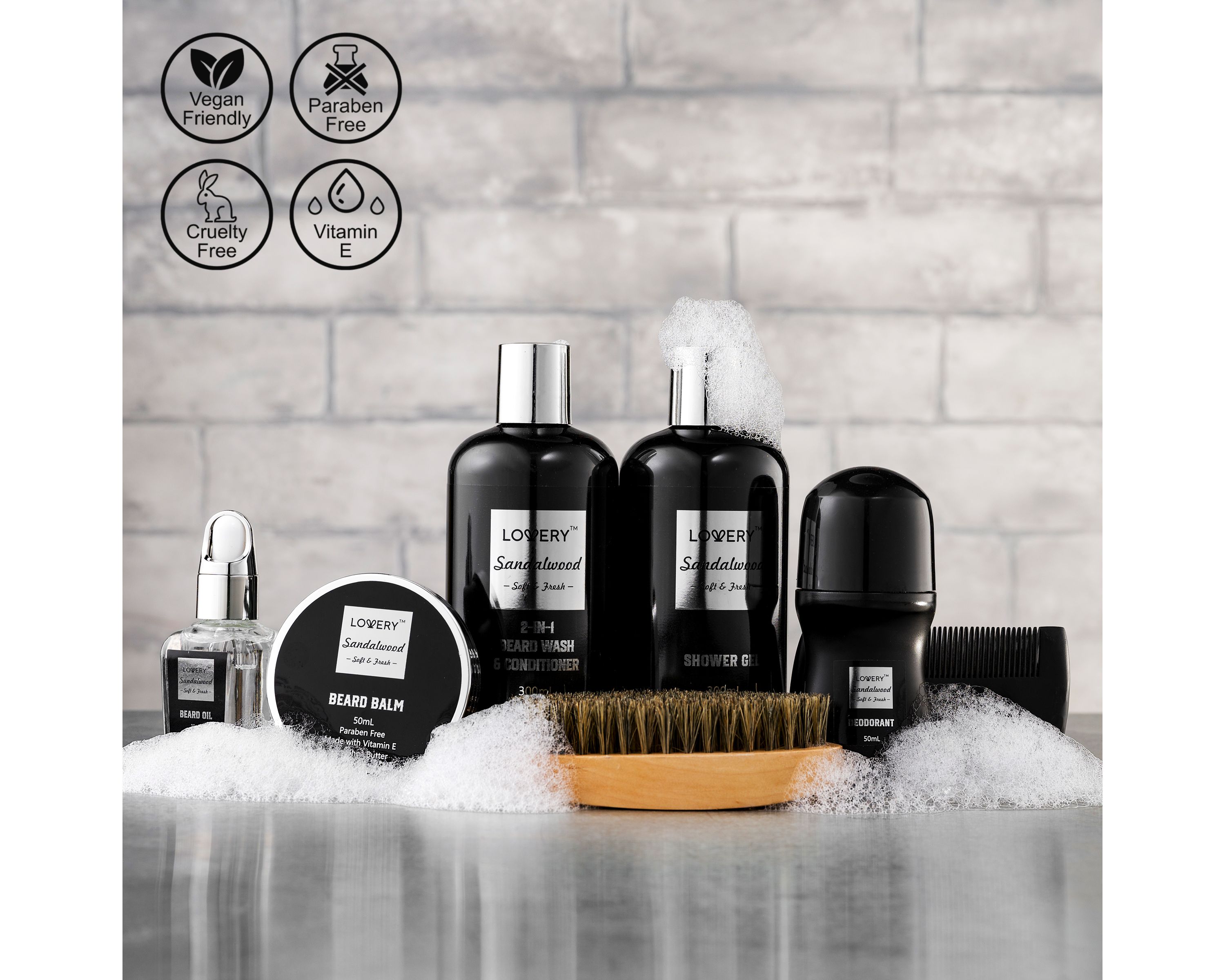 Deluxe Sandalwood Self Care Grooming Beard Kit, 10pc Bath and Body Relaxing Set