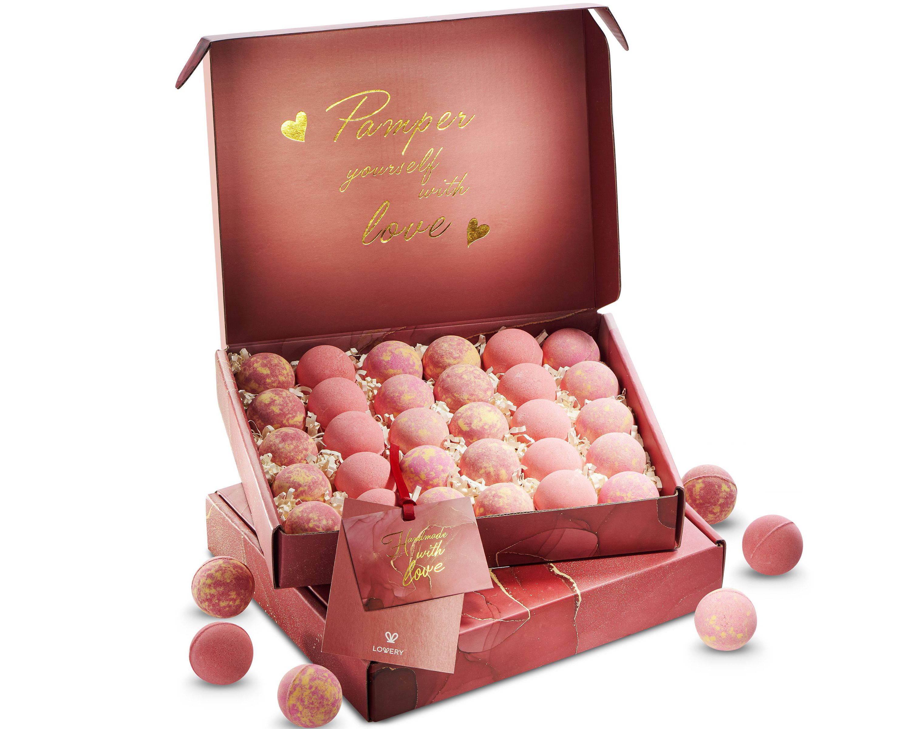 Handmade Bath Bomb Gift Set, 30pc Bubble Bath Fizzy in Rose Petal, Jasmine, Grapefruit Scents