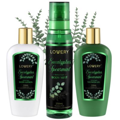 Lovery Eucalyptus Spearmint Travel Set - 3Pc Bath and Body Kit