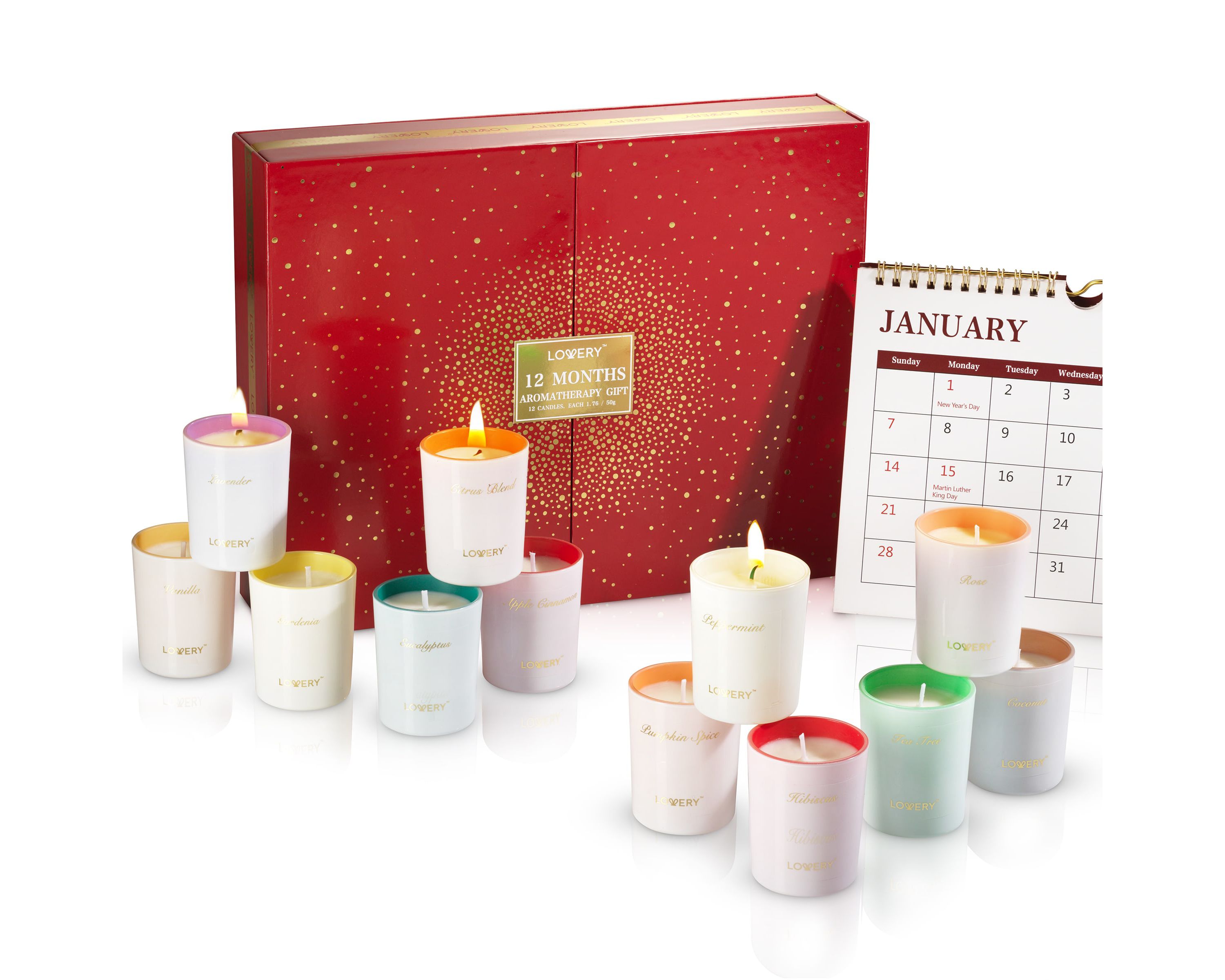 15-Pc. Candle Gift Set with 12 Scented Home Candles, Calendar & Gold Pen