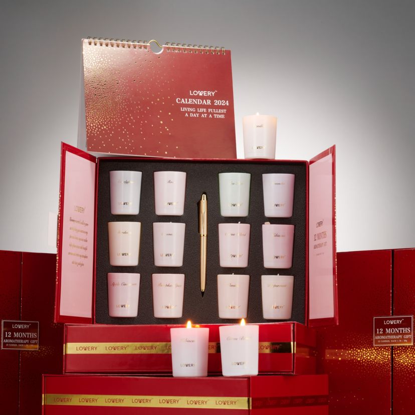 15-Pc. Candle Gift Set with 12 Scented Home Candles, Calendar & Gold Pen