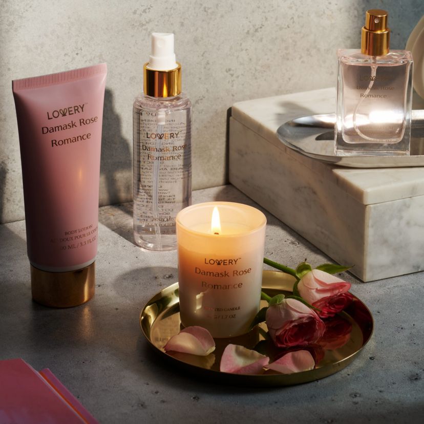 6-Pc. Damask Rose Romance Bath and Body Care Gift Set with Candle & More