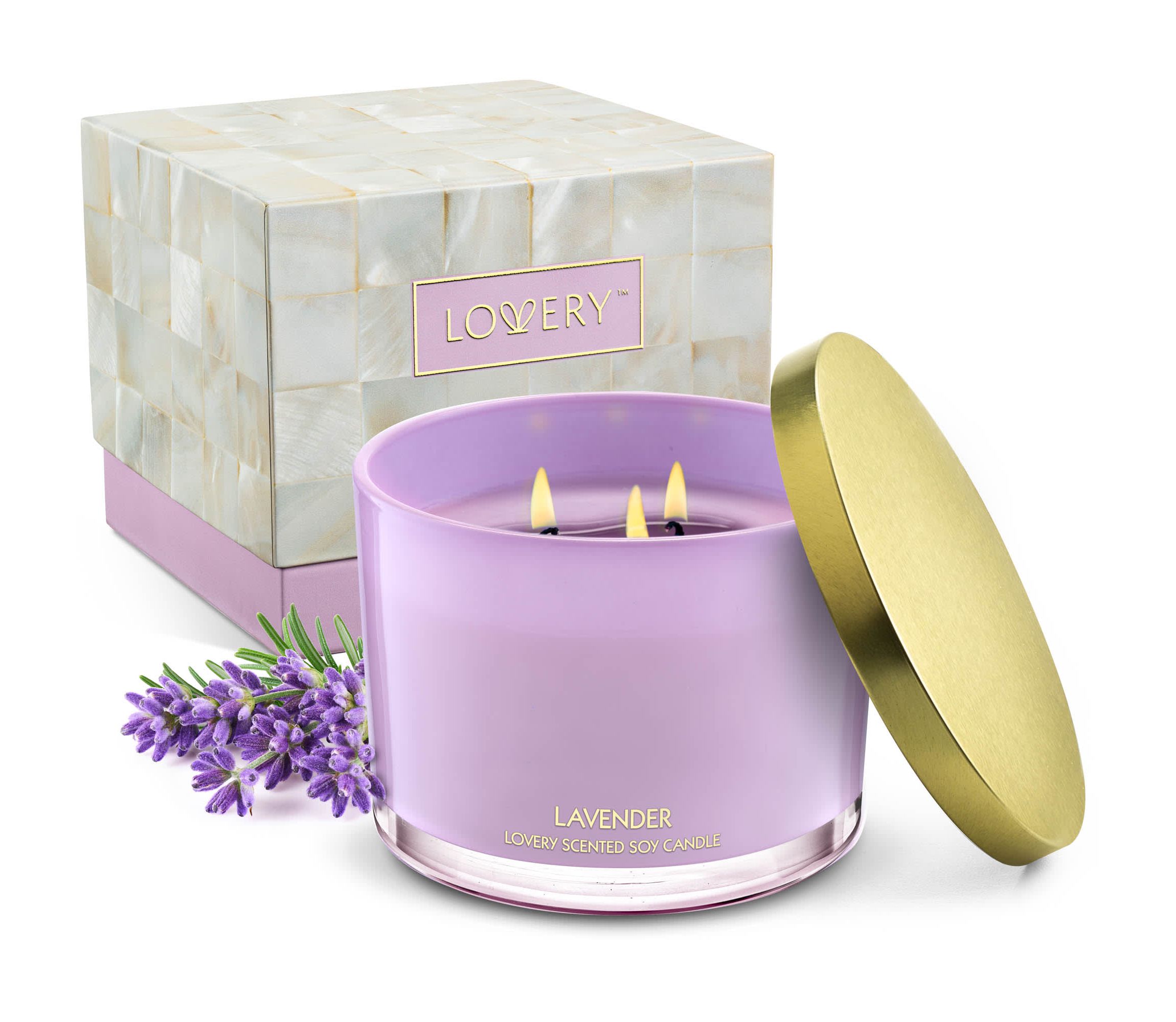 Lavender Candle Gift Set, 3 Wick Aromatherapy Soy Candles, 13oz