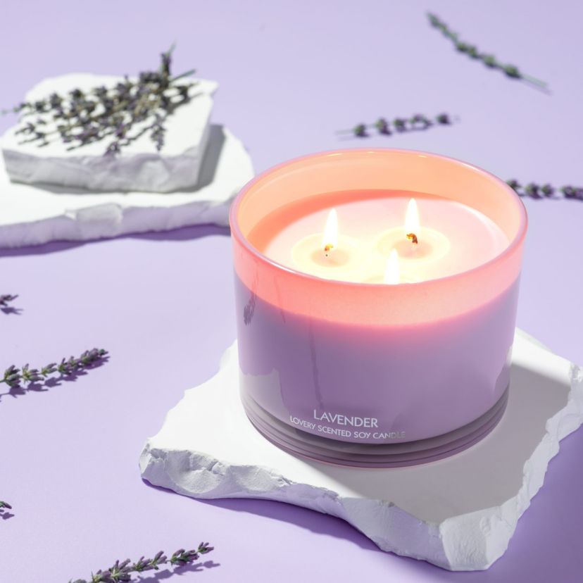 Lavender Candle Gift Set, 3 Wick Aromatherapy Soy Candles, 13oz