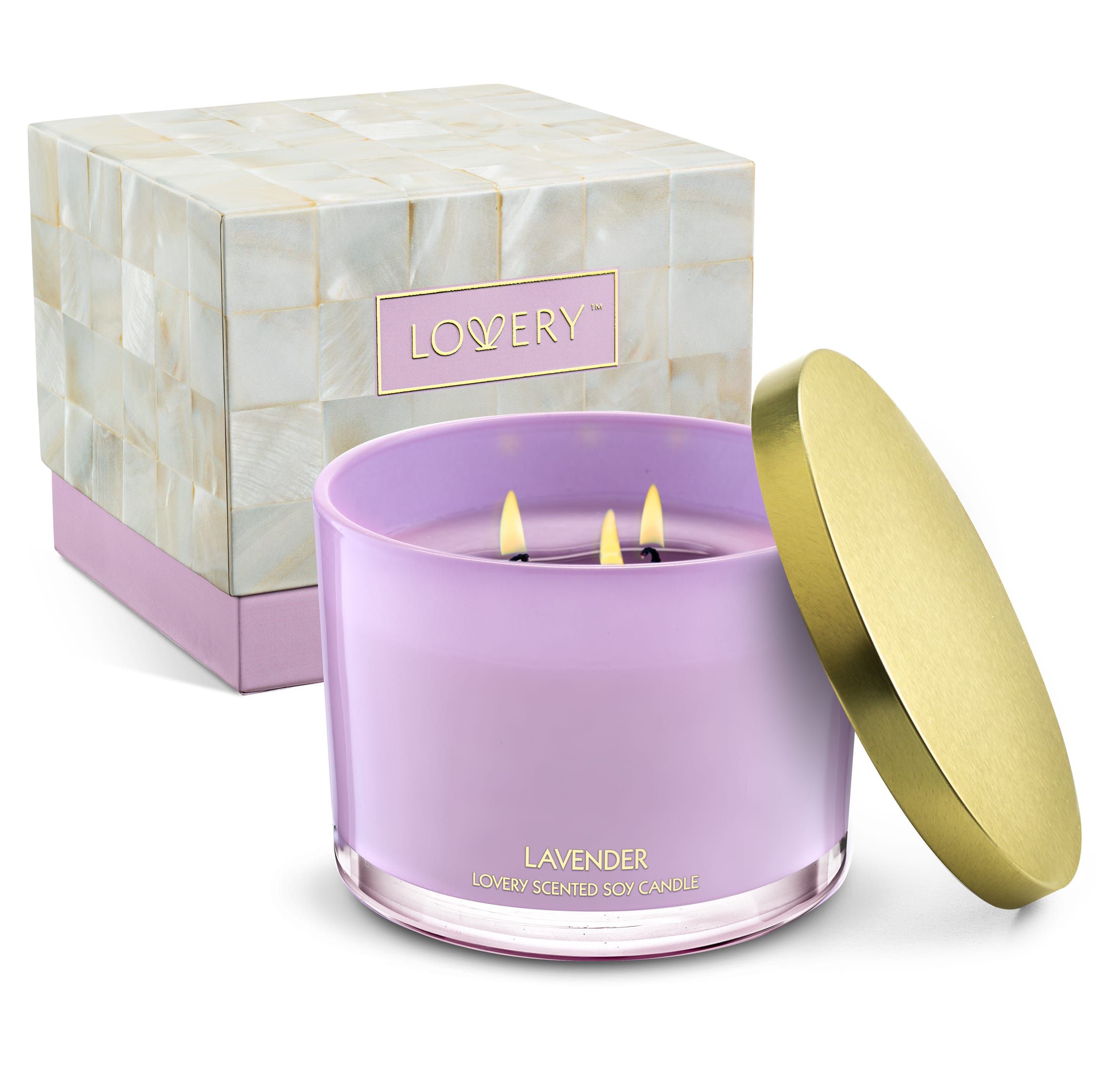 Lavender Candle Gift Set, 3 Wick Aromatherapy Soy Candles, 13oz