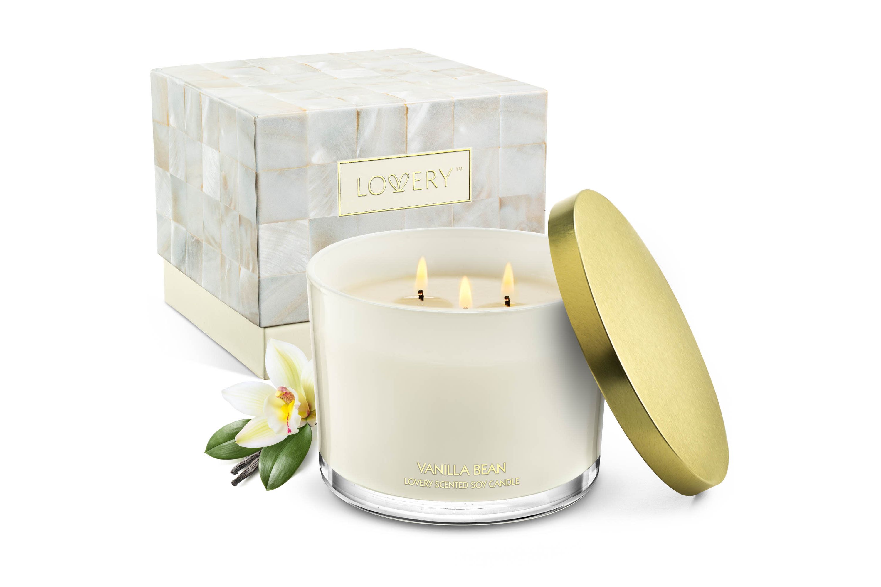 Vanilla Bean Home Candle Gift Set, 3 Wick Deluxe Soy Candles, 13oz
