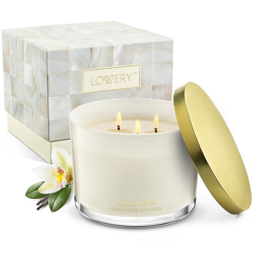 Vanilla Bean Home Candle Gift Set, 3 Wick Deluxe Soy Candles, 13oz