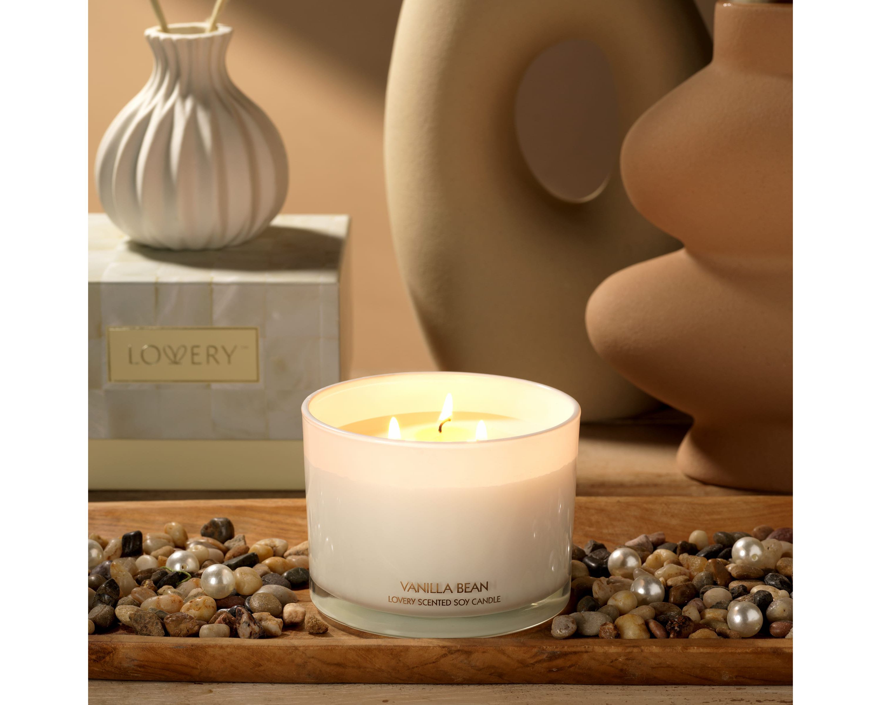 Vanilla Bean Home Candle Gift Set, 3 Wick Deluxe Soy Candles, 13oz