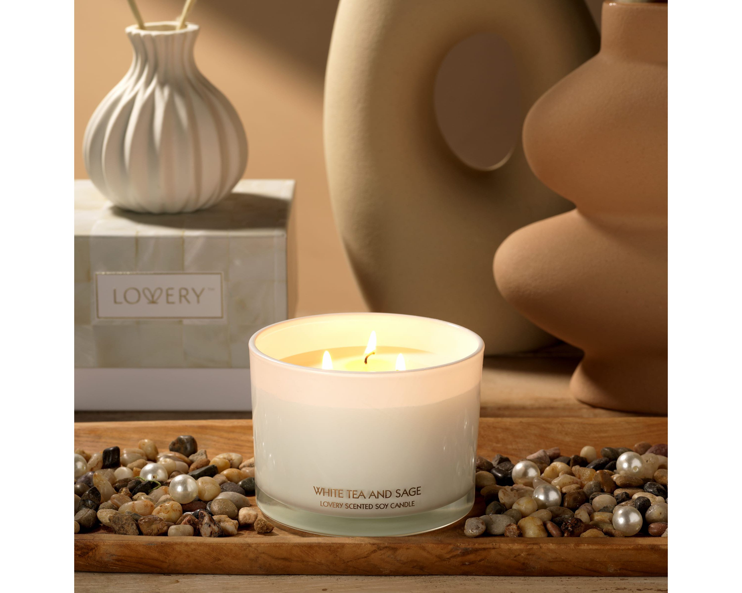 Deluxe White Tea & Sage Candle Gift Set, 3 Wick Aromatherapy Candles