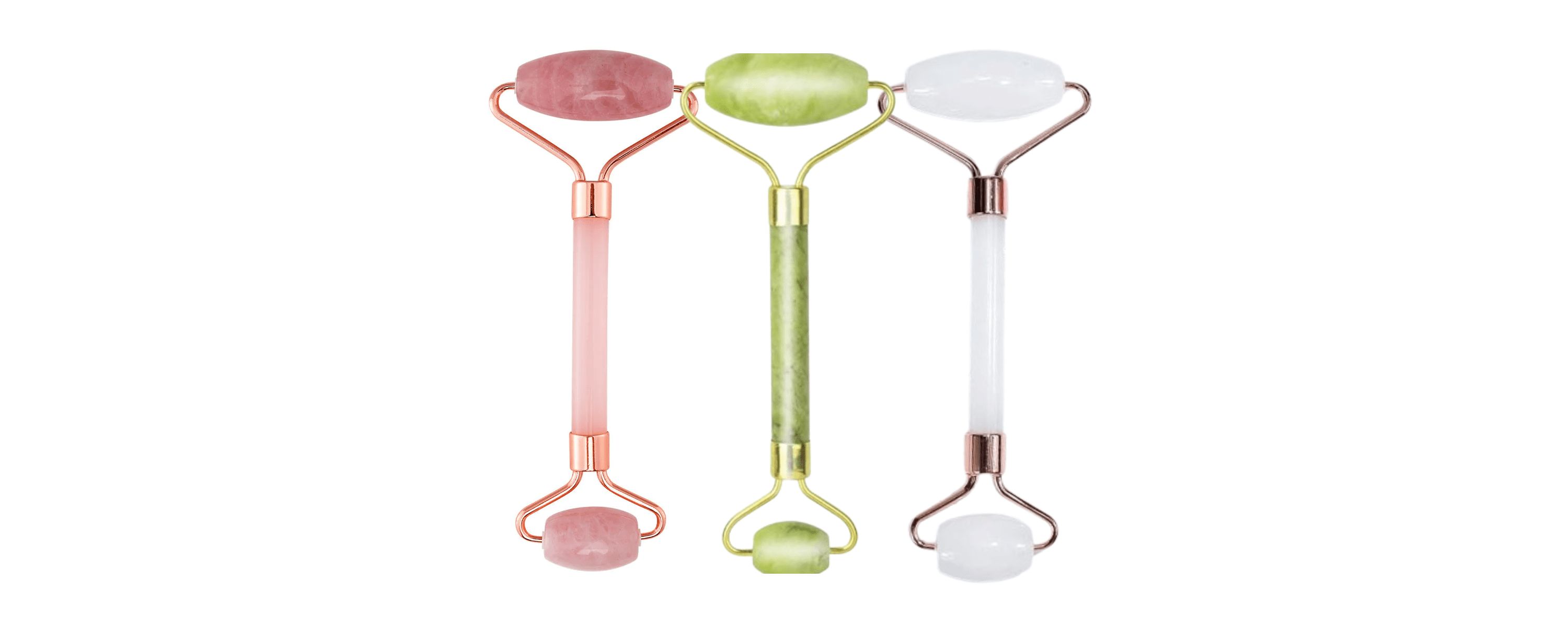 3 Pack of Rose Quartz Facial Roller, Jade Beauty Roller and Opal Anti-Aging Roller